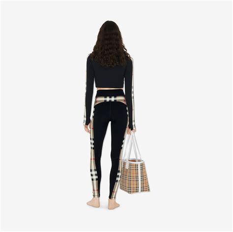 legging burberry noir 80189281|Check Trim Stretch Jersey Leggings in Black .